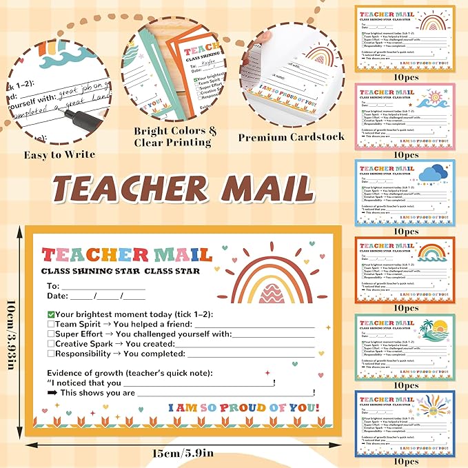 60Pcs Boho Teacher Notes to Parents – Happy Mail Brag Cards, Praise Student Behavior, Classroom Must-Haves for Preschool Kindergarten Elementary School Supplies