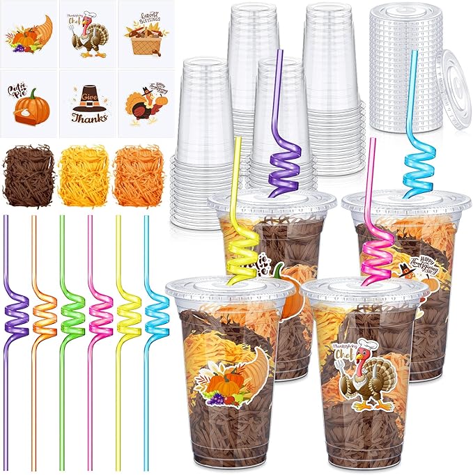 Qinyoung 24 Set Creative Thanksgiving Classroom Gifts for Student Kid Thanksgiving Fall Gift Cups for Candy Treats Snack Toy Fall Harvest Party Favor Autumn Class Favor Teacher School Classroom Prizes