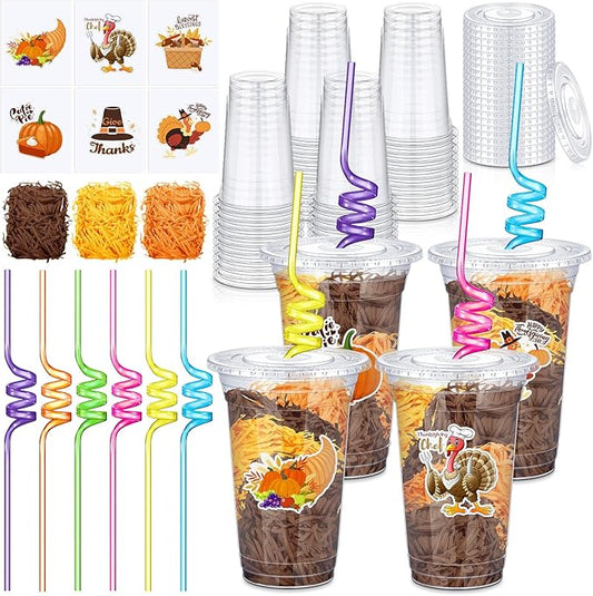 Qinyoung 24 Set Creative Thanksgiving Classroom Gifts for Student Kid Thanksgiving Fall Gift Cups for Candy Treats Snack Toy Fall Harvest Party Favor Autumn Class Favor Teacher School Classroom Prizes