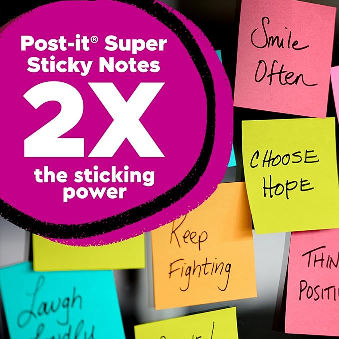 Post-it Super Sticky Notes Value Pk,24 Pads,Convenient School Bus Carry & Storage Case,2X The Sticking Power,3x3 in,Bright Colors (Orange,Pink,Blue,Green,Yellow),Recyclable (654-24SSBUS),(Pack of 8)