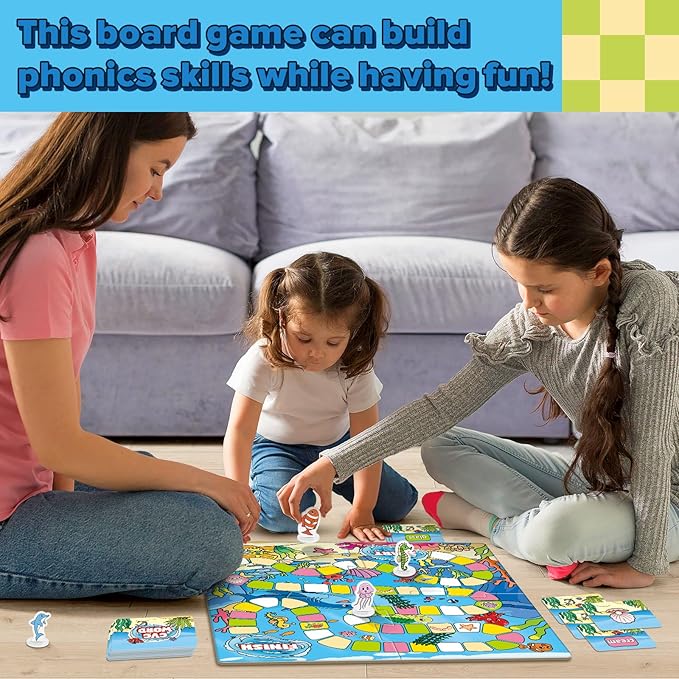 Word Ocean Phonics Board Game for Kids, Educational Learning Board Game for Boys and Girls, Reading and Spelling Game Ages 4-6, Classroom Travel Indoor Outdoor Family Game