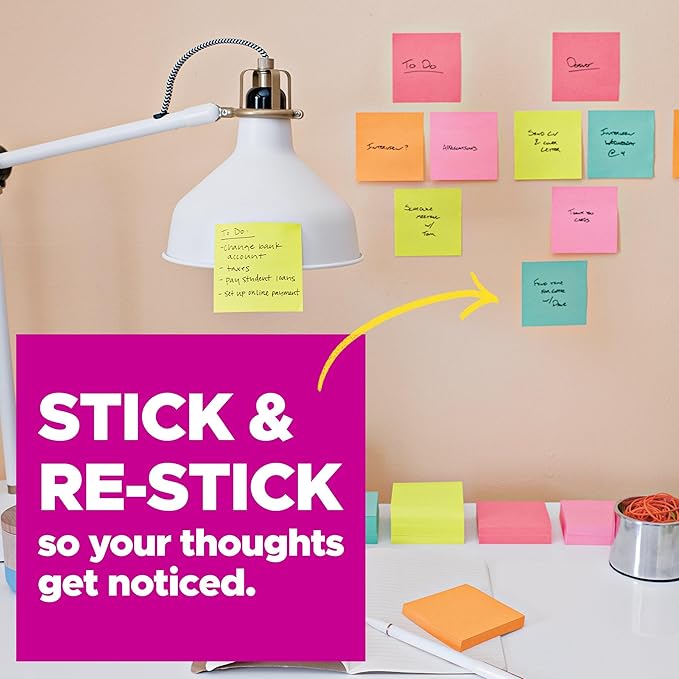 Post-it Super Sticky Notes Value Pk,24 Pads,Convenient School Bus Carry & Storage Case,2X The Sticking Power,3x3 in,Bright Colors (Orange,Pink,Blue,Green,Yellow),Recyclable (654-24SSBUS),(Pack of 8)