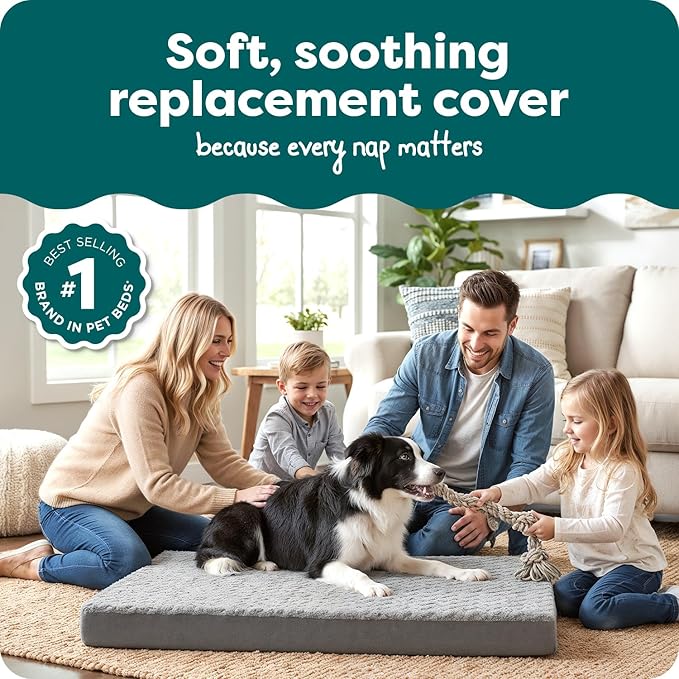 Furhaven Replacement Dog Bed Cover Ultra Plush Faux Fur & Suede Mattress, Machine Washable - Gray, Large