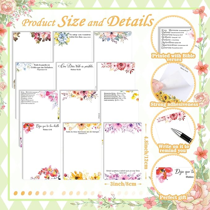 Eersida 72 Pcs Regalos Cristianos En Español Spanish Christian Note and Spanish Pen with Gift Bag Religious Message Reminder Notebook for Religious Preacher Church Nurse Teachers