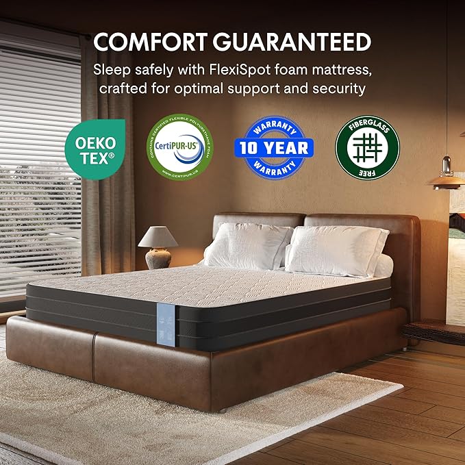 FLEXISPOT S2E Adjustable Bed Frame Base Queen with 10-Inch Cooling Gel Memory Foam Mattress, Whisper Quiet Durable Motor, Adjustable Legs, Easy Assembly – Bonus 4-Piece Queen Sheet Set Included