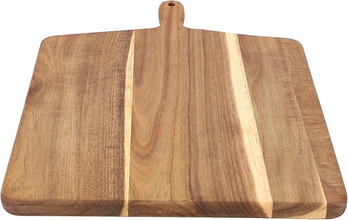 Elama 13 Inch Square with Handle Thick Acacia Wood Butcher Block – Heavy-Duty Cutting and Serving Board for Meat, Cheese, and Vegetables (13 Inch Square with Handle)