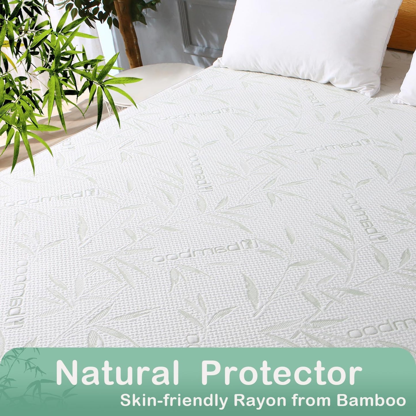 Queen Mattress Protector Waterproof Mattress Pad Washable Bamboo Rayon Mattress Cover Breathable Noiseless Bed Protector 5" - 21'' Elastic Fitted Deep Pocket