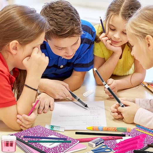 39 Pcs Back to School Supplies Essentials Bundle Include Pencils Scissors Ruler Eraser Crayon Sharpener Notebook Pencil Case Folder Notebook(Pink)