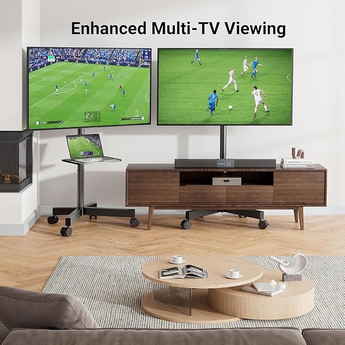 PERLESMITH Rolling TV Stand, Mobile TV Stand for 23-60 Inch LCD LED TVs, Tilt TV Stand Wheels Holds up to 88Lbs, Portable TV Stand for Bedroom with Shelf, Outdoor TV Stand Max VESA 400x400mm PSTVMC06