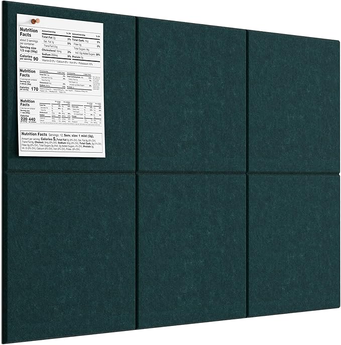 MaxGear Large Cork Board for Wall 36" x 24", Dark Green Bulletin Board, 6 Pack Felt Wall Tiles with Pushpins, Cork Boards for Office Push Pin Board Tack Board Felt Board