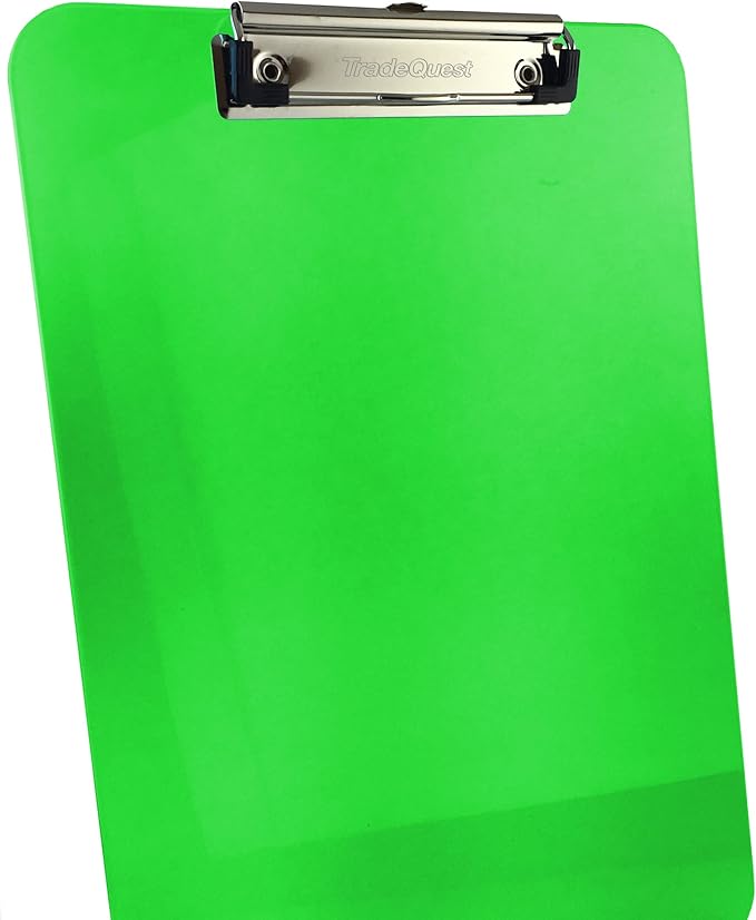Trade Quest Plastic Clipboard Transparent Color Letter Size Low Profile Clip (Pack of 6) (Green)
