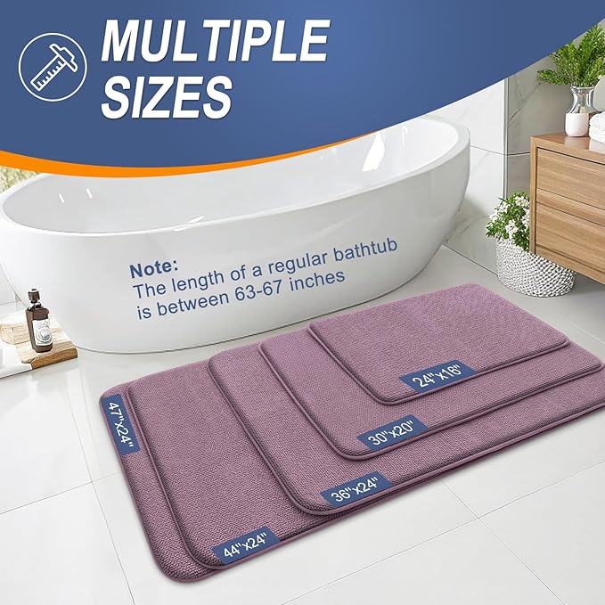OLANLY Thick Memory Foam Bath Mats Rugs 47x17, Extra Soft Absorbent Bathroom Rug, Quick Dry Bath Mat, Non-Slip, Machine Washable Carpet for Bathroom, Tub and Shower, Home Decor Accessories, Deep Plum