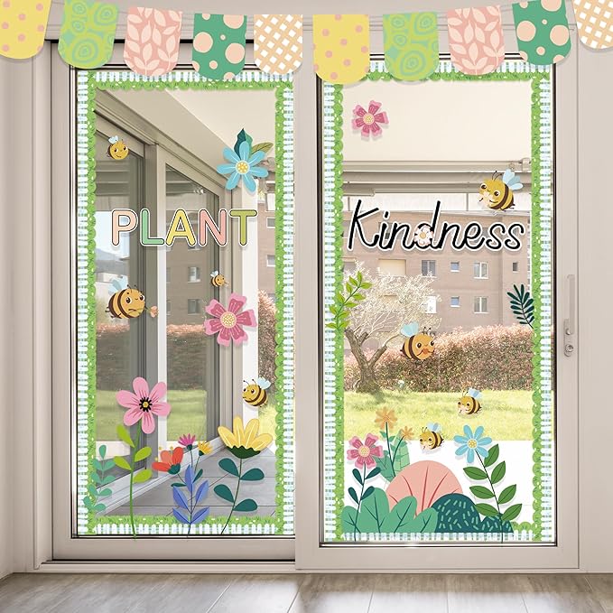 Spring Bulletin Board Set Spring Flower Classroom Decoration Plant Kindness Bulletin Board Decoration Flower Bee Cutouts for School Office Chalkboard Wall Door Decor Supplies