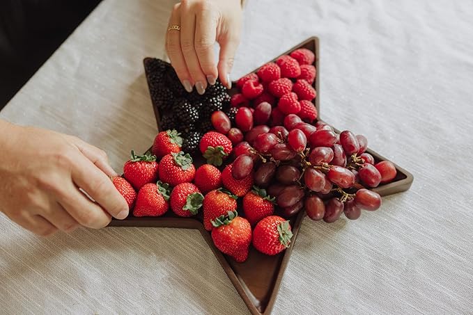 Picnic TIME Christmas Star Serving Tray, Holiday Appetizer Tray, Wooden Charcuterie Board, (Stained Parawood)
