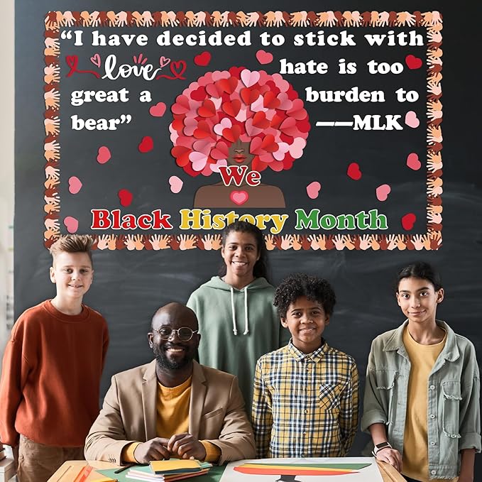 3D Black History Month Bulletin Board Set We Love Black History Valentine Classroom Decorations I Have Decided to Heart Cutouts Hands Bulletin Borders for February African American Inspirational Decor