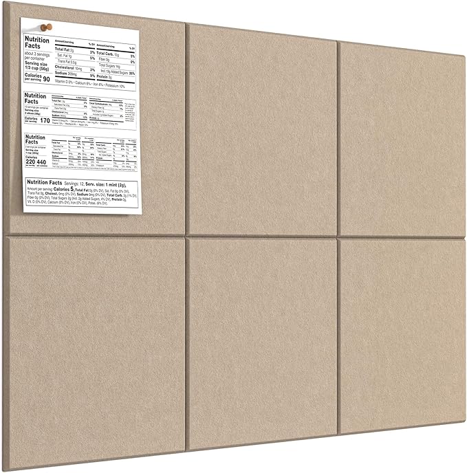 MaxGear Large Cork Board for Wall 36" x 24", Tan Bulletin Board, 6 Pack Felt Wall Tiles with Pushpins, Cork Boards for Office Pin Board Tack Board Cork Boards