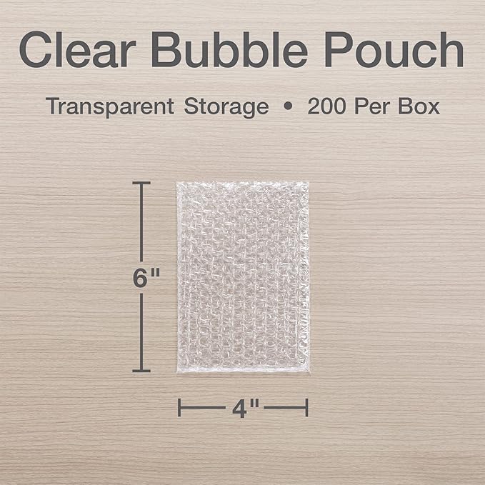 Quality Park Clear Bubble Pouches, Cushioned Packing and Shipping Bags, Great for Storage or Mailing, Reusable, 4"x 6", 200/box (QUA85921)