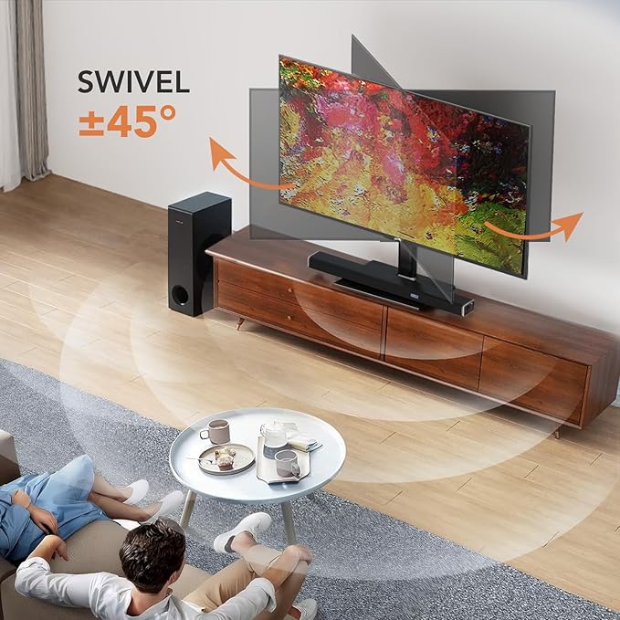 Hemudu Universal Swivel TV Stand/Base Table Top TV Stand for 21 to 50 inch TVs with 90 Degree Swivel, 4 Level Height Adjustable, Heavy Duty Tempered Glass Base, Holds up to 99lbs, HT02B-002