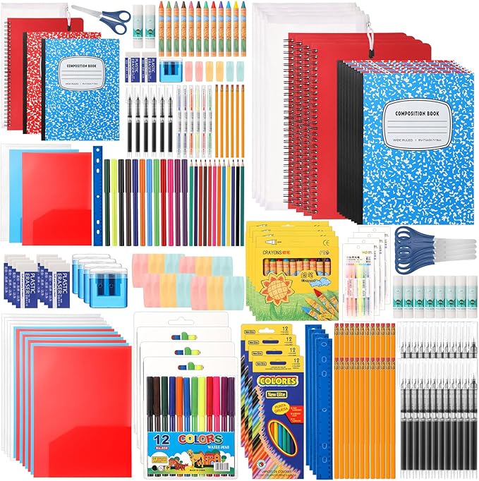 4 Set 2026 School Supplies Kit, 47 Pcs Per Set Back to School Supplies Primary Middle College Bundle Essential Stuff Bulk Pen Notebook Stationery for Kid Student Girl Teen Classroom Boy