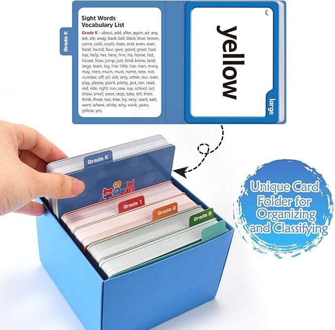 Torlam 520 Sight Words Flash Cards Kindergarten Homeschool Supplies with Card Folders & Rings - High Frequency Site Word for Pre-k Kindergarten 1st 2nd 3rd Grade