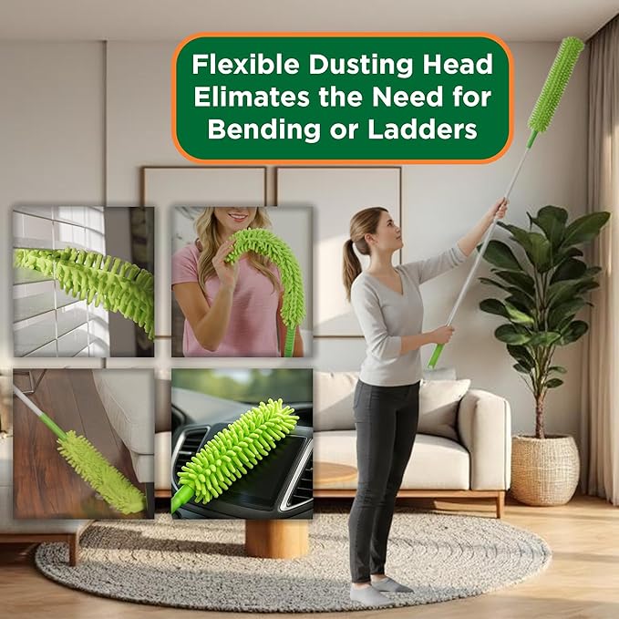Blade Maid Ceiling Fan Cleaner- Cleaning Tool with 3 Foot Extendable Pole, Cleaning Head, Reusable Fiber Duster, & Flexible Brush