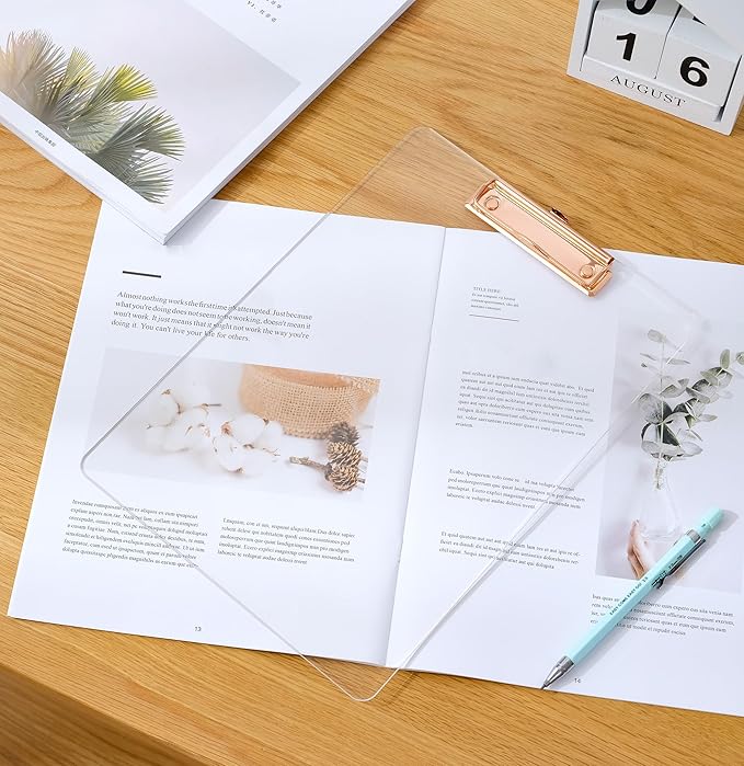 JIARI 4 Pack Clear Acrylic Office Clipboard A4 Letter Size 8.6" x 12.2" (Rose Gold 4 Pack)