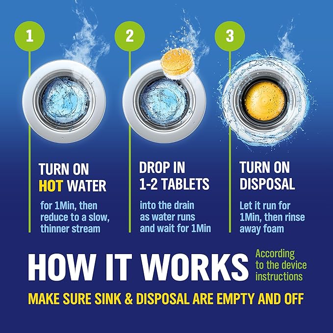 WoldoClean Garbage Disposal Cleaner Tablets - 24 Pack, Removes Grease & Odors, Fresh Citrus Foaming Action for Powerful & Deep Kitchen Cleaning