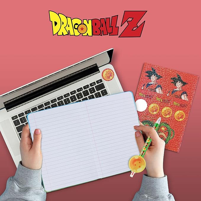 Culture Fly Kids Stationary Set for Girls and Boys - Dragon Ball Z Journal Kit with Notebook, Acrylic Pen Topper, Sticker Sheet - Cute Stationery Kit for School, Writing, Drawing, Gifts