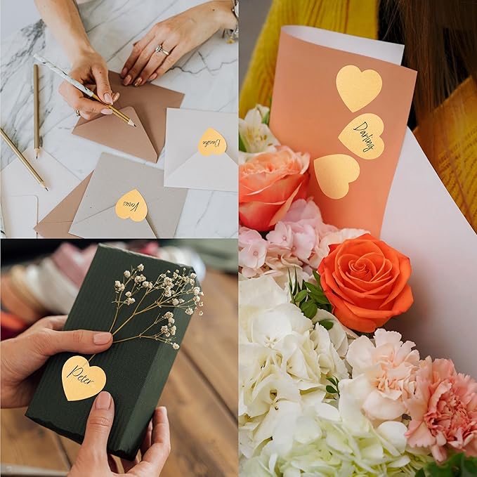 500 Heart Shaped Kraft Stickers, Natural Brown Round Blank Labels with Permanent Adhesive Color Code Kraft Stickers with Perforation Line for Crafts, Organizing, Personal and Business Use (Each 1")