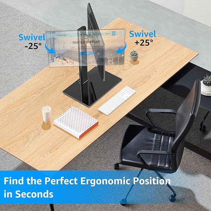 MOUNTUP Monitor Stand for Desk, Freestanding Monitor Mount Fits 13-32 inch Screen up to 17.6 lbs, Screen Stand with Swivel, Height, Rotation Adjustment, VESA Mount 100 x 100mm, 75 x 75mm (Pack of 2)