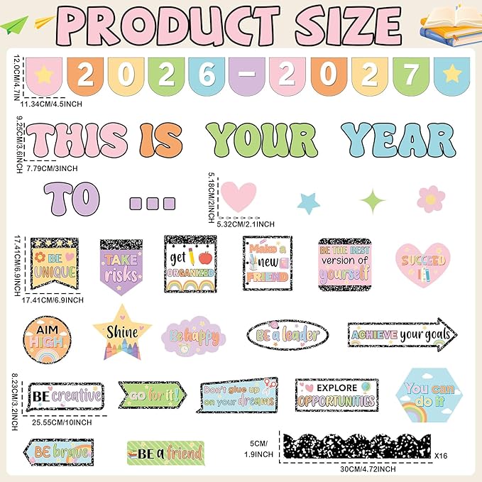 This is Your Year Bulletin Board Set Composition Notebook Classroom Decorations Welcome Back to School Paper Cutouts Positive Affirmation Bulletin Board Borders for School Wall Door Decor