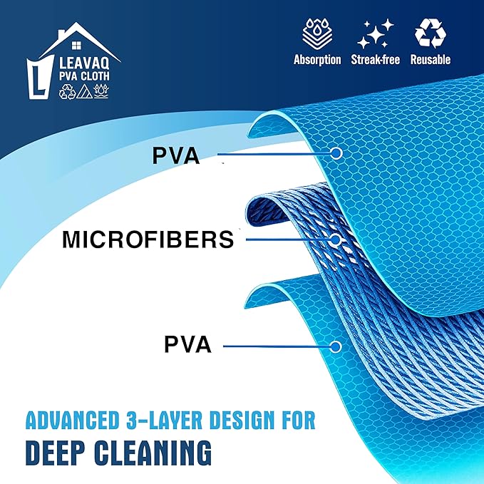 3-Pack PVA Microfiber Cleaning Cloth – 12"x12" Ultra Absorbent, Quick Dry, Streak-Free, Kitchen, Glass, Home & Office
