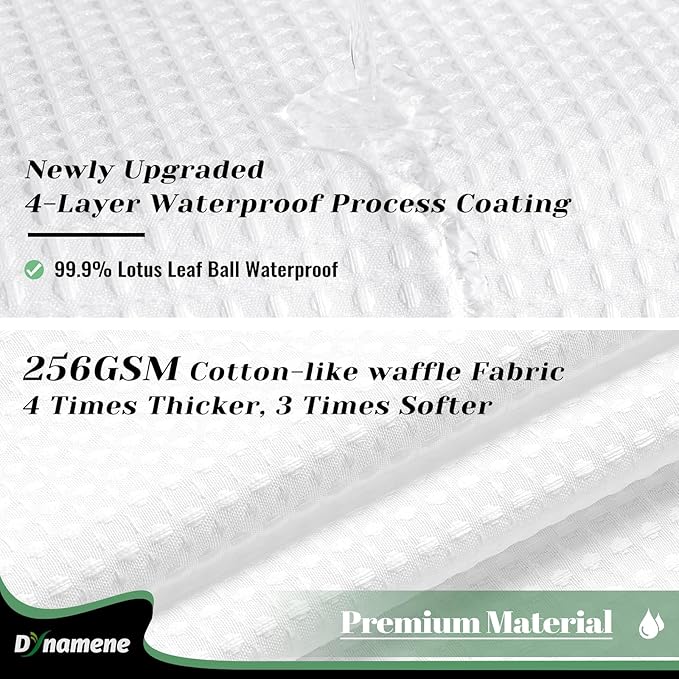 Dynamene Fabric Shower Curtain with Snap in Liner, White Waffle Hotel Shower Curtains for Bathroom, Washable Waterproof Cloth Shower Curtain Liner Set with Plastic Hooks, Mesh Top Window, 72x72