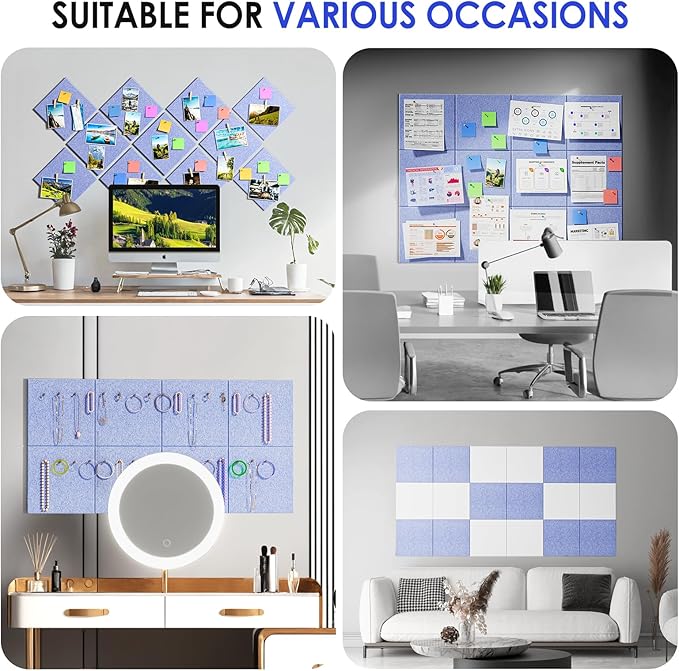MaxGear Large Cork Board for Wall 48" x 36" Light Blue Bulletin Board, 12 Pack Felt Wall Tiles with Pushpins, Cork Boards for Office Pin Board Tack Board for Photo Meno Decor