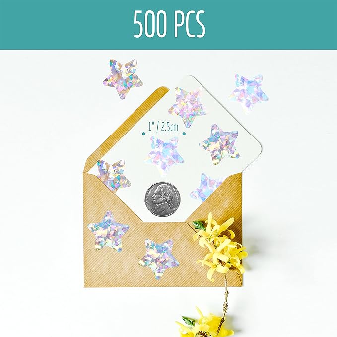 500 PCS Holographic Silvery Star Stickers, Self Adhesive Metallic Glitter Foil Stickers Reflective Star Stickers Reward Behavior Chart Labels for Kids Students Teachers Supplies