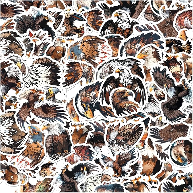 Bald Eagle Vinyl Stickers Pack 50pcs for Laptop Water Bottle Phone Case Scrapbook Luggage DIY Crafts and Gifts Motorcycle Bike Kids Teens Adults Car Hat Bumper Bedroom