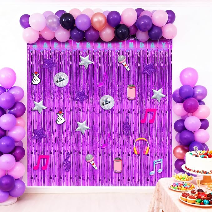 Epakh 39 Pcs Kpop Singer Disco Theme Birthday Party Decorations Includes 24 Pieces Paper Cards Decor 13 Pcs Happy Birthday Banner 2 Foil Fringe Curtain Backdrop for Photo Prop Themed Party Supplies