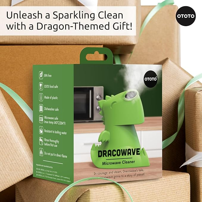 OTOTO NEW Dracowave Microwave Cleaner - Dragon Microwave Steam Cleaner, Cleans Grime in Minutes with Water and Vinegar - Cute Kitchen Gifts Accessories, Funny Kitchen Gadgets, White Elephant Gifts