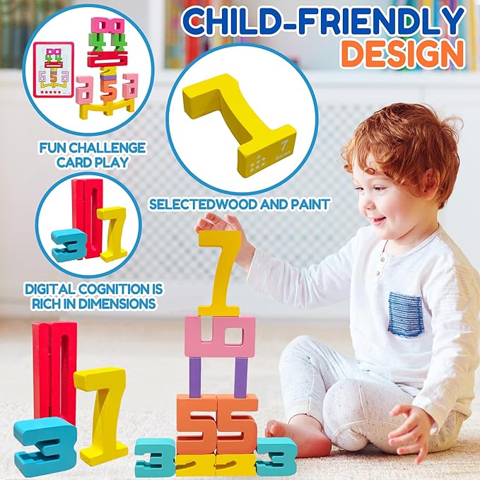 20Pcs Wooden Number Building Blocks,Montessori Number Blocks Math Learning Digital Building Blocks Digital Educational Counting Learning Toys for Parent-Child Interaction Skills Valentines Day Gifts