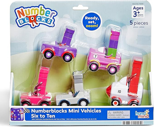 hand2mind Numberblocks Six to Ten Mini Vehicles, Race Car Toys, Preschool Math Counting Toys, Action Figure Set, Numbers for Toddlers, Small Figurines for Kids, Toddler Restaurant Activities