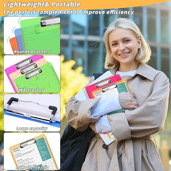 40 Pcs Plastic Clipboards Bulk with Scale Lines 20 Assorted Colors Clear Colored Clip Board 12.5 x 9 in Standard A4 Letter Size Low Profile Clipboard Portable for Classroom Office Supplies Students