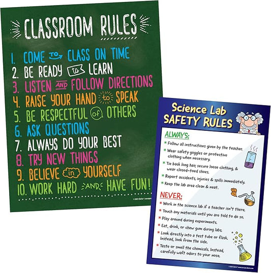 ZOCO – Science Lab Safety Rules (12x18) & Classroom Rules (17x22) – Laminated Poster Set – 2-Pack for Middle & High School Classrooms, Teacher Supplies