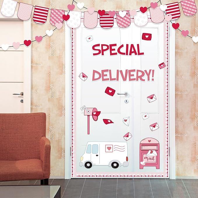 Valentine's Day Bulletin Board Set Valentines Classroom Decoration Postal Vehicle Bulletin Board Borders Valentine's Day Special Cutouts for Holiday School Office Chalkboard Wall Door Decor Supplies