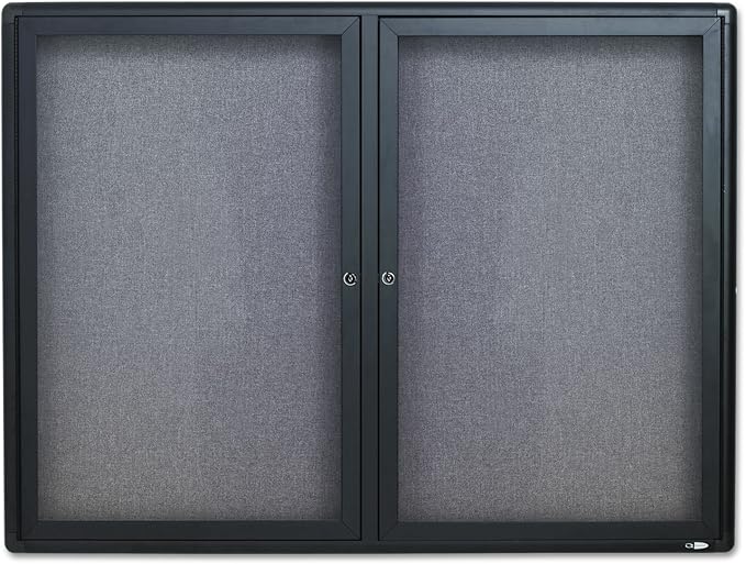 Quartet Bulletin Board, 4' x 3' Enclosed Fabric Notice Board, Lockable Swing Doors, Graphite Frame (2364L)