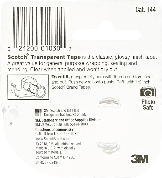 Scotch Transparent Tape 12'' X 4501 ea,(Pack of 3)