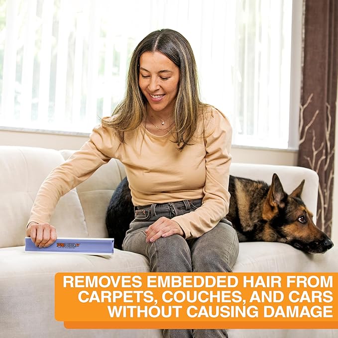 FurDozer Pet Hair Remover & Auto Detailing Tools - Cat & Dog Hair Remover for Carpets, Car Interiors, Couches, Bedding, & Pet Furniture (Purple, X3 MEGA - 10" Long)