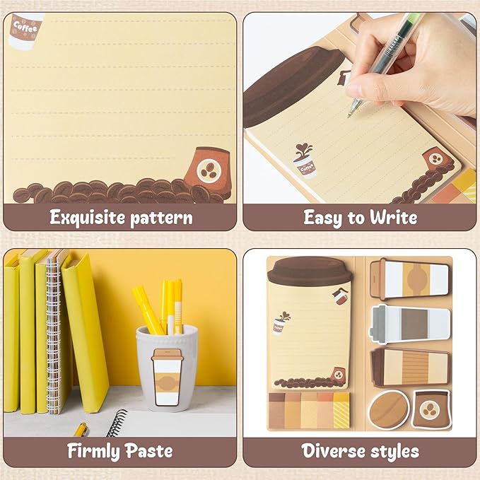 B1ykin Cute Sticky Notes Set - I Just Really Like Coffee Self-Stick Notes Pad, 550 Sheets Writing Memo Pages Sticky Notepad for Teacher Appreciation Gifts, School Office Party Favors Supplies (Coffee)