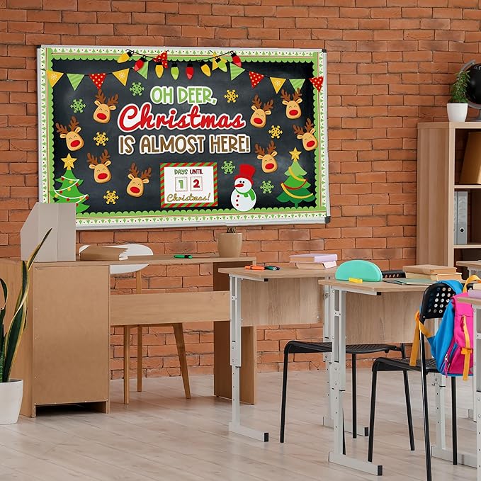 Christmas Bulletin Board Set OH Deer Christmas is Almost Here Cutouts Bulletin Board Christmas Countdown Elk Classroom Decorations for Holiday Xmas School Home Room Chalkboard Wall Door Decor