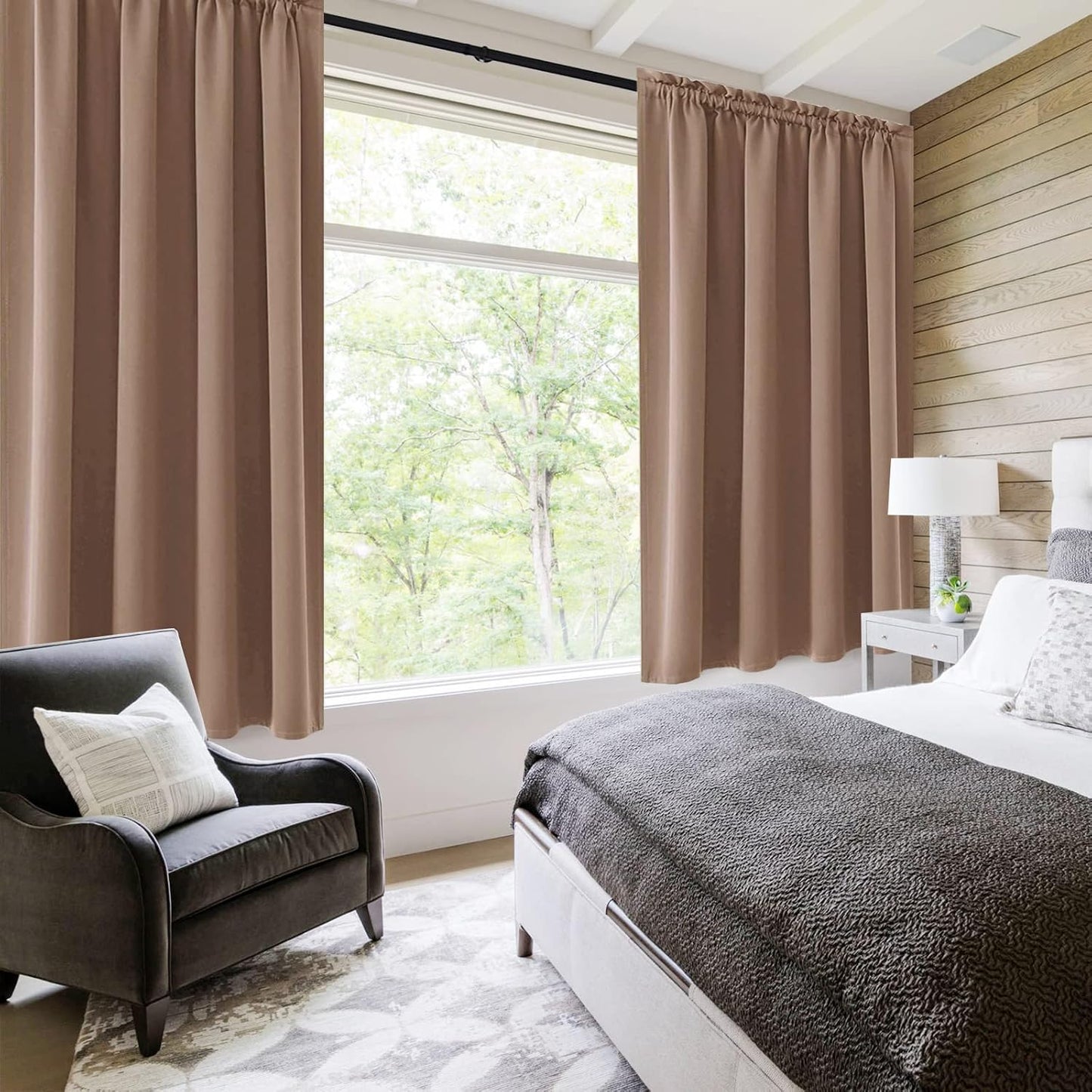 DWCN Blackout Curtains Room Darkening Thermal Insulated Bedroom Curtains Window Curtain Panels, 52 x 63 inches Long, Set of 2 Khaki Rod Pocket Drapes