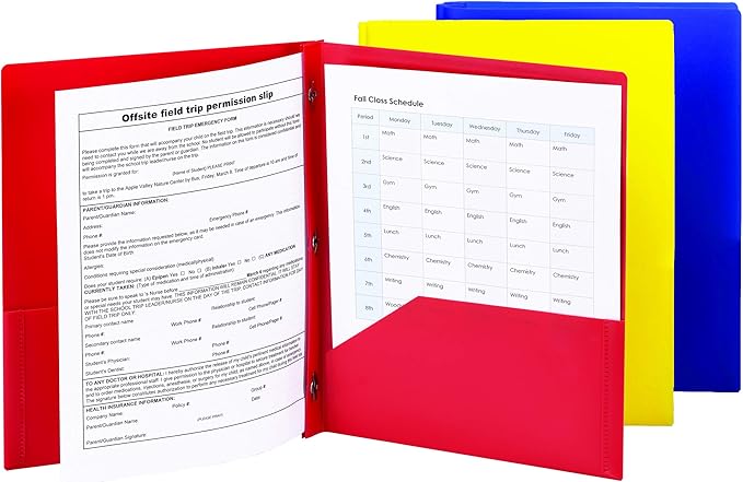 Smead Poly Two-Pocket Folder with Tang Style Fasteners, Letter Size, Assorted Colors, 6 per Pack (87746)